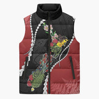 New Zealand Christmas Sleeveless Puffer Jacket Flora Map with Birds - Polynesian Pride