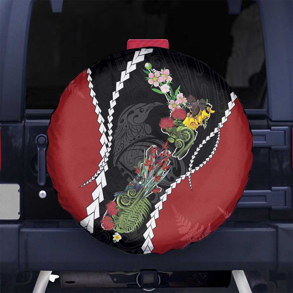 New Zealand Christmas Spare Tire Cover Flora Map with Birds - Polynesian Pride