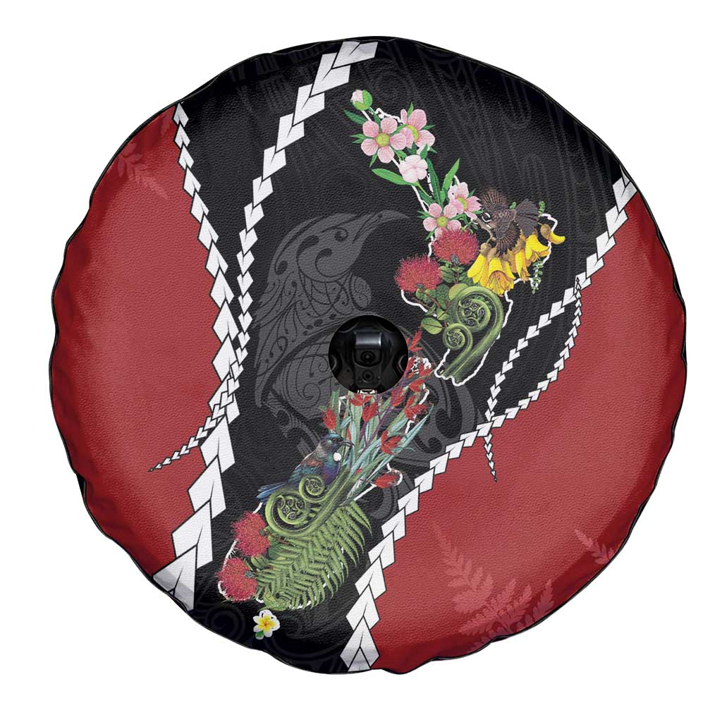 New Zealand Christmas Spare Tire Cover Flora Map with Birds - Polynesian Pride
