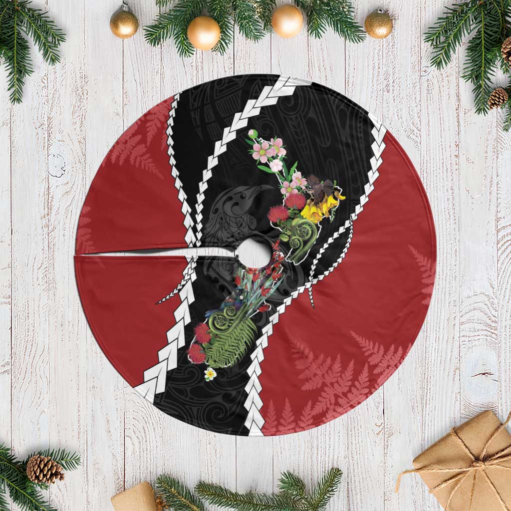 New Zealand Christmas Tree Skirt Flora Map with Birds - Polynesian Pride