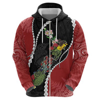 New Zealand Christmas Zip Hoodie Flora Map with Birds - Polynesian Pride