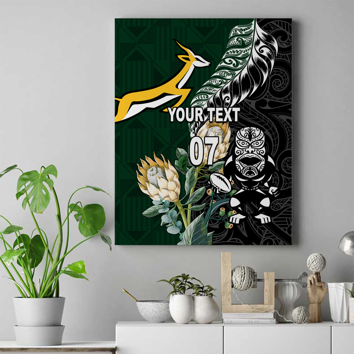 Custom South Africa Mix New Zealand Rugby 2023 Canvas Wall Art World Cup Greatest Rivalry LT7 Black Green - Polynesian Pride