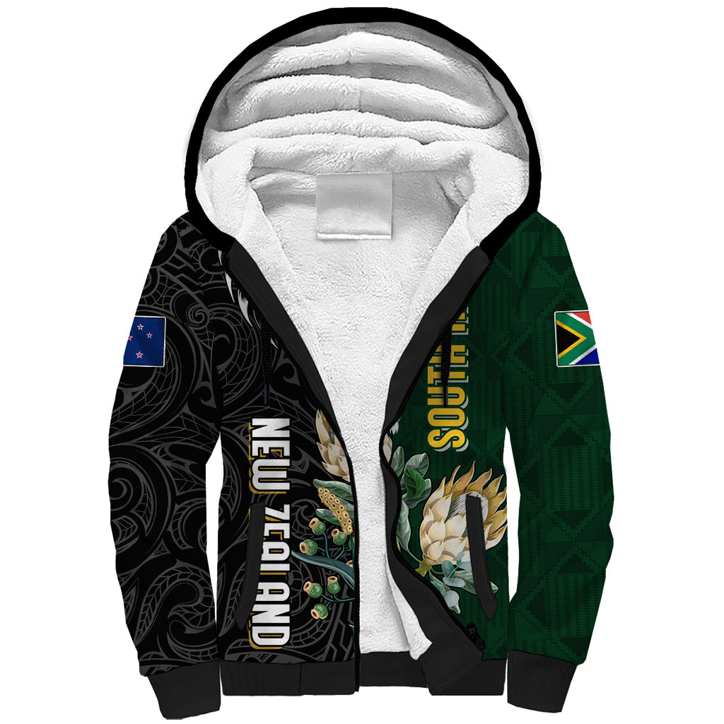 Custom South Africa Mix New Zealand Rugby 2023 Sherpa Hoodie World Cup Greatest Rivalry LT7 Unisex Black Green - Polynesian Pride