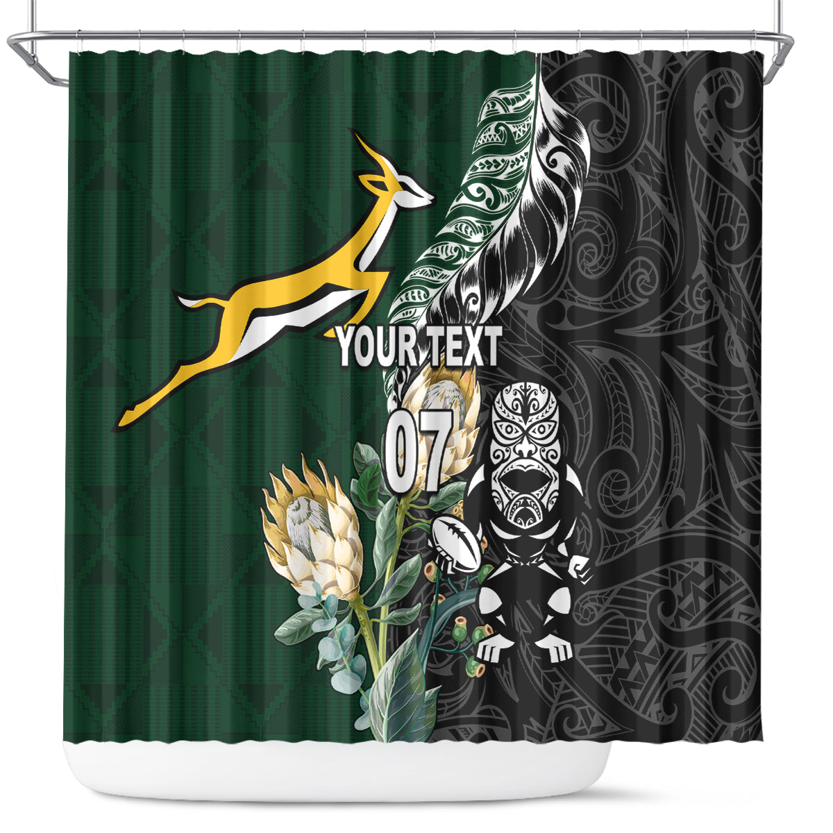 Custom South Africa Mix New Zealand Rugby 2023 Shower Curtain World Cup Greatest Rivalry LT7 Black Green - Polynesian Pride