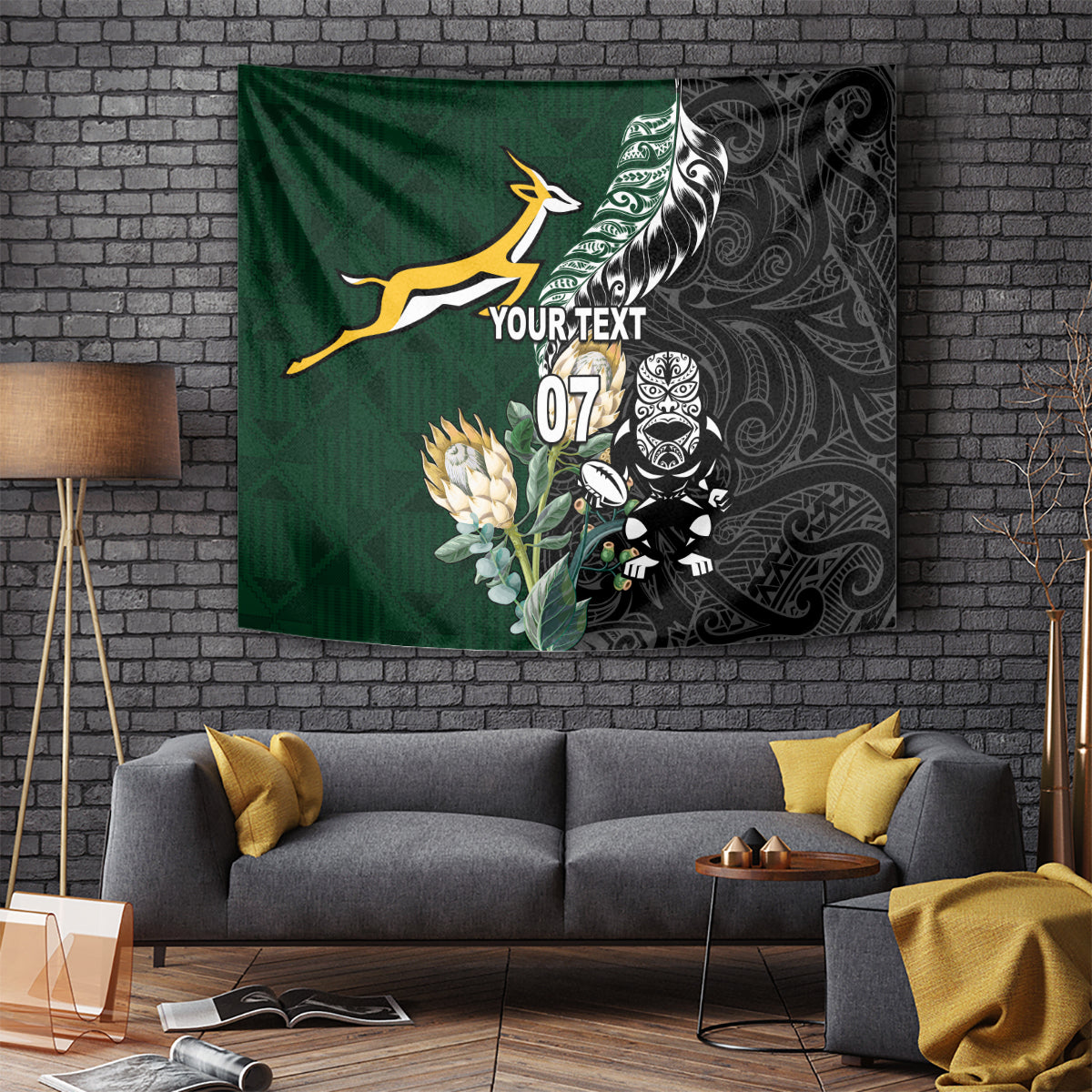 Custom South Africa Mix New Zealand Rugby 2023 Tapestry World Cup Greatest Rivalry LT7 Black Green - Polynesian Pride