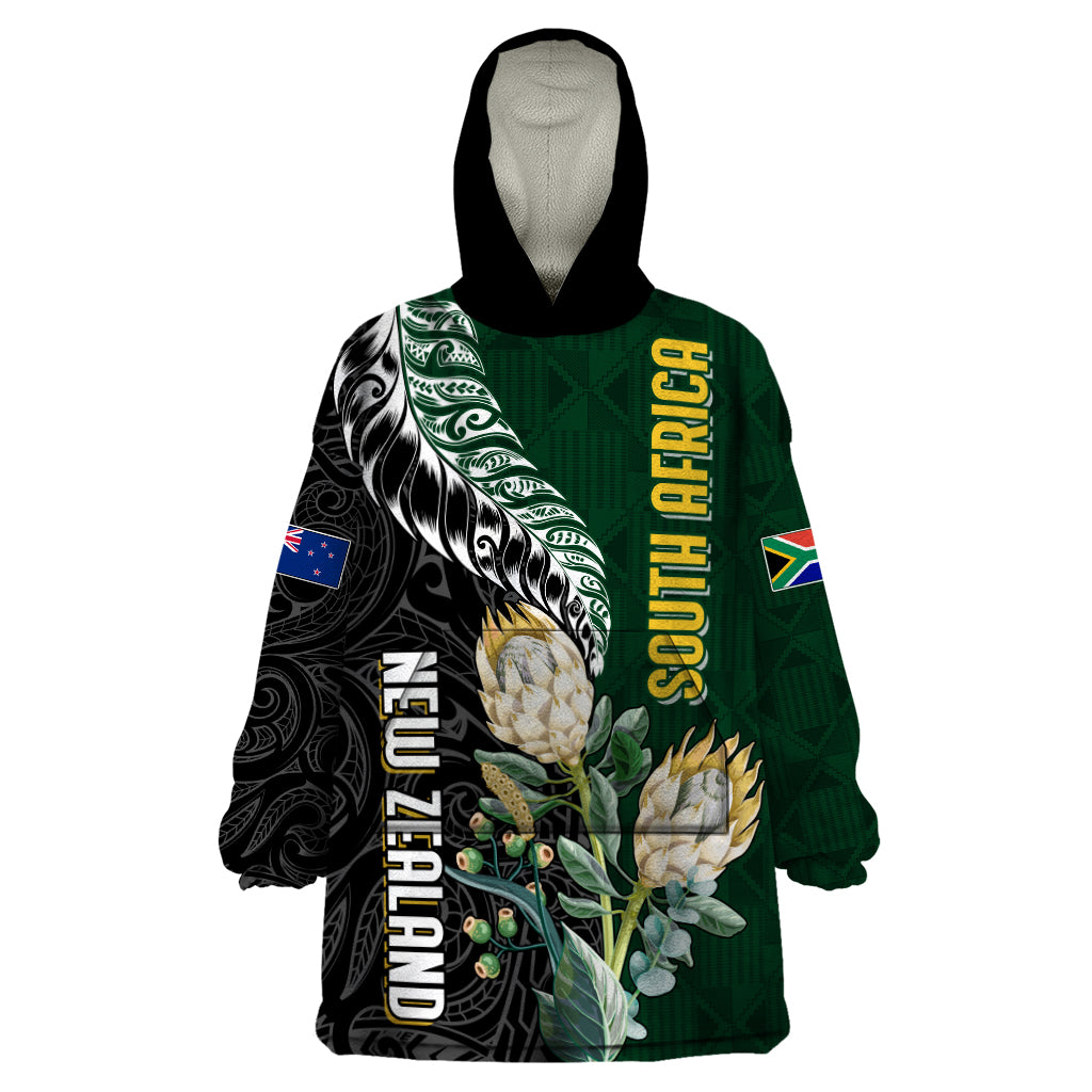 Custom South Africa Mix New Zealand Rugby 2023 Wearable Blanket Hoodie World Cup Greatest Rivalry LT7 One Size Black Green - Polynesian Pride