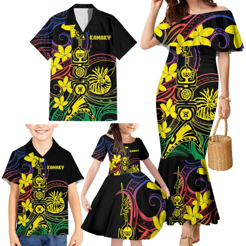 New Caledonia Kanaky Personalized Family Matching Mermaid Dress and Hawaiian Shirt Fleche Faitiere - Plumeria