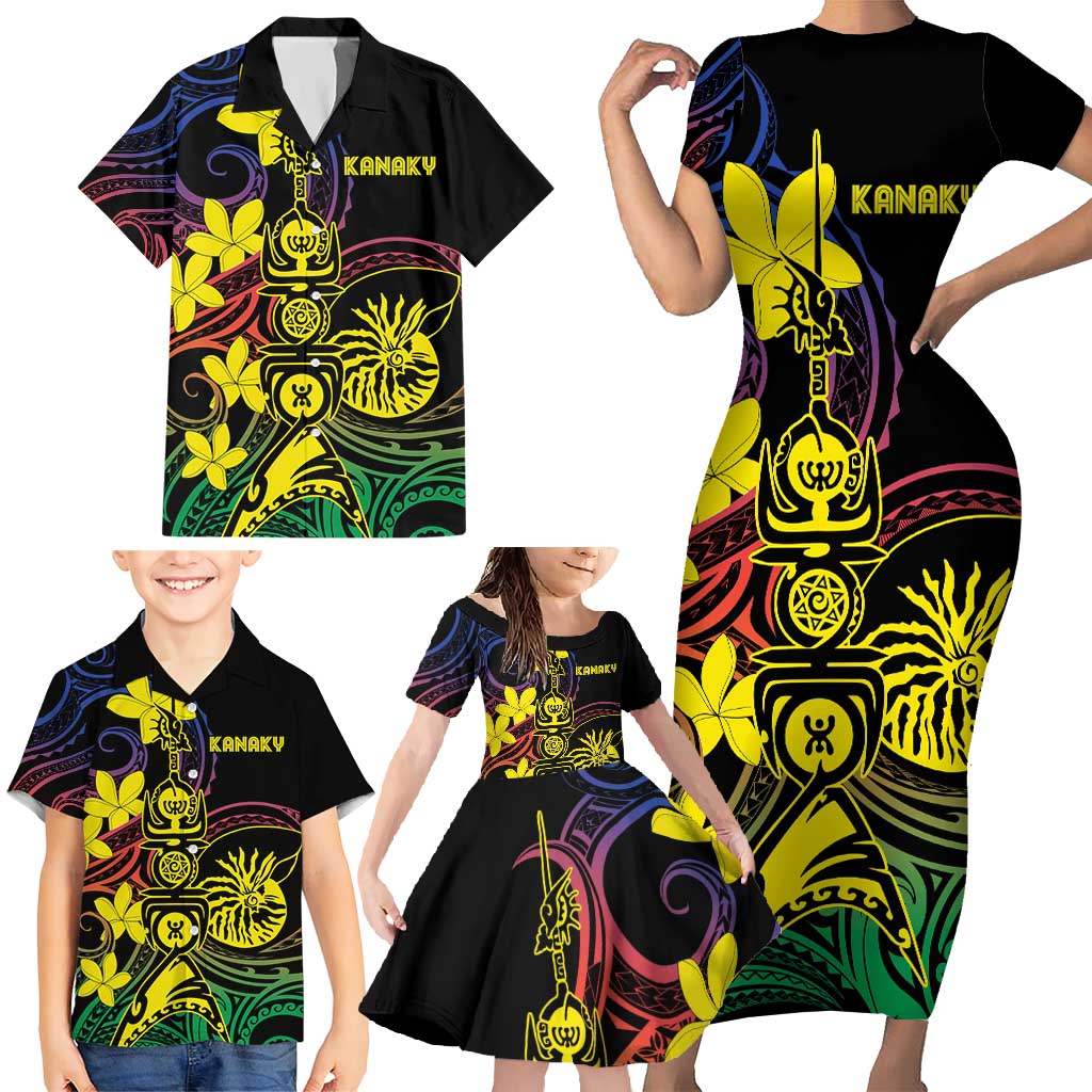 New Caledonia Kanaky Personalized Family Matching Short Sleeve Bodycon Dress and Hawaiian Shirt Fleche Faitiere - Plumeria