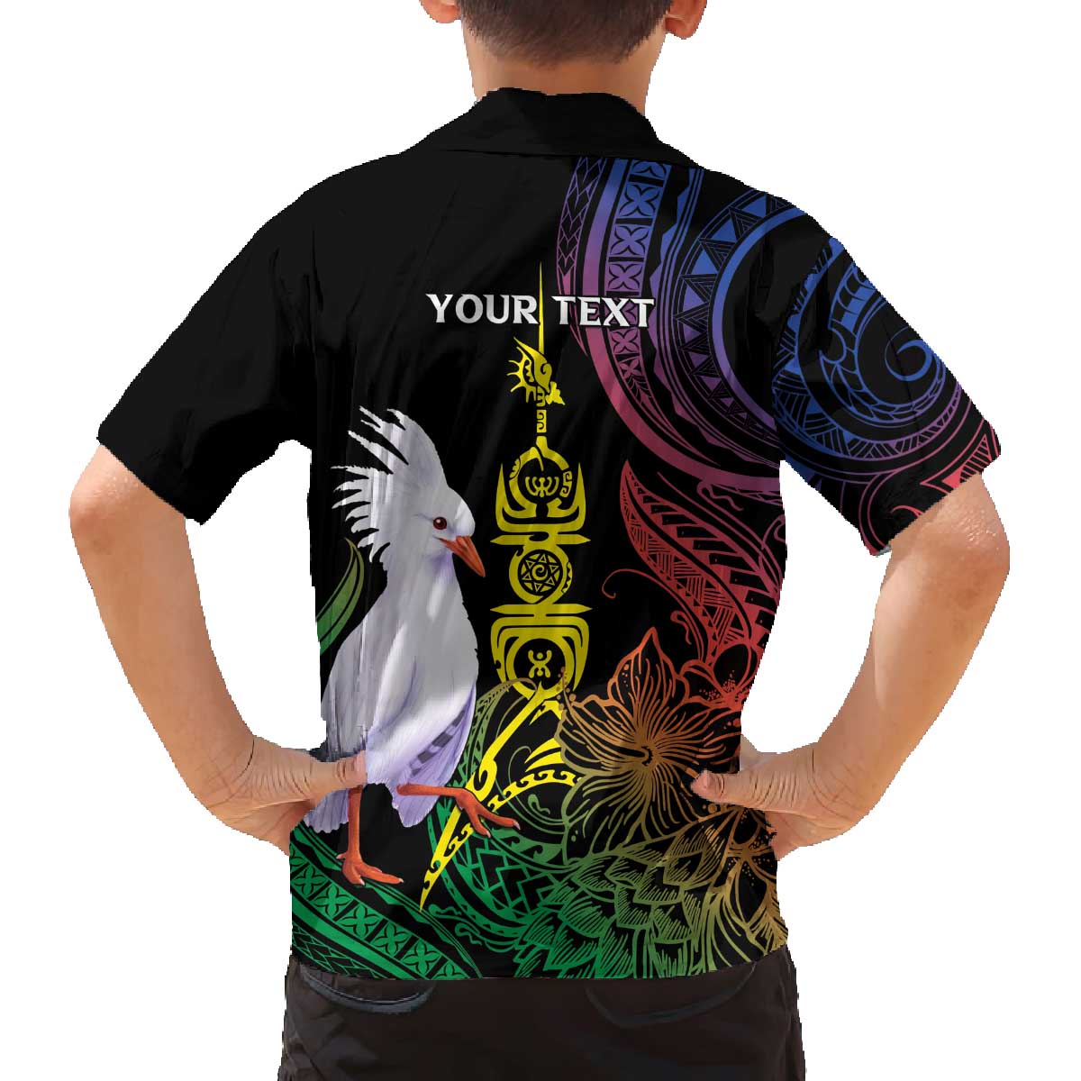 New Caledonia Kanaky Personalized Family Matching Off The Shoulder Long Sleeve Dress and Hawaiian Shirt Fleche Faitiere Mix Kagu