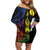 New Caledonia Kanaky Personalized Family Matching Off Shoulder Short Dress and Hawaiian Shirt Fleche Faitiere Mix Kagu