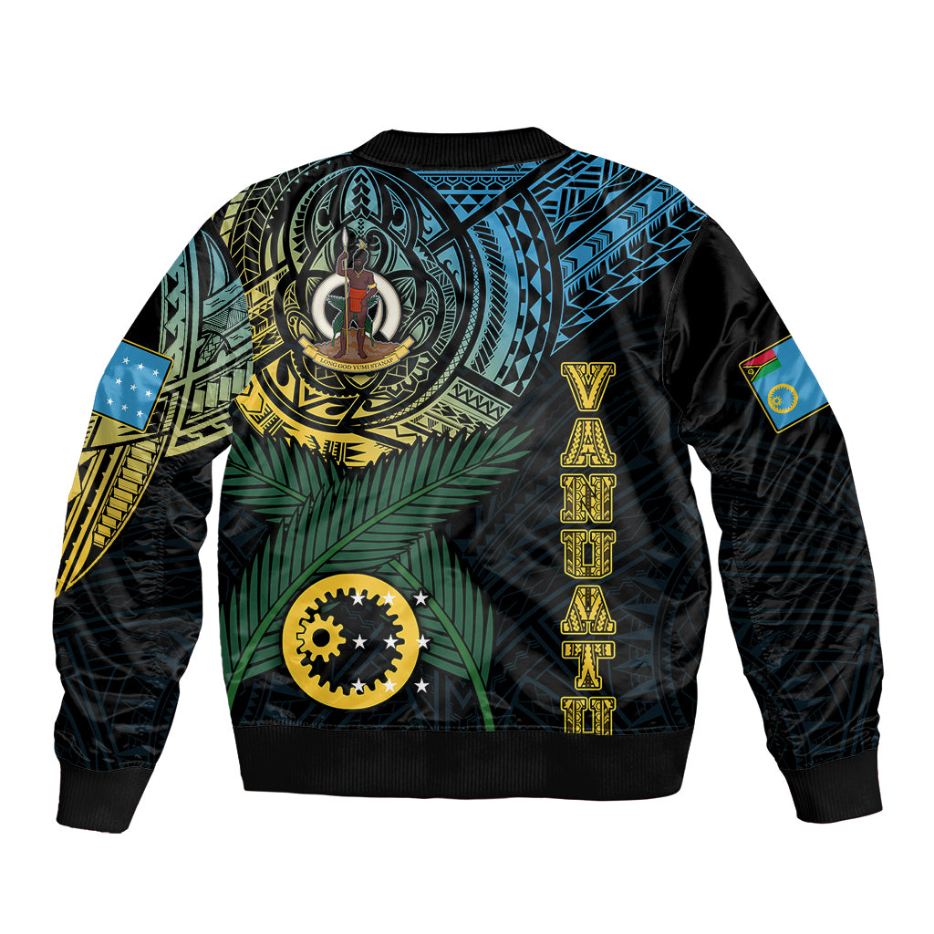 Personalised Vanuatu Bomber Jacket Turtle Chest Tattoo Flag Color - Sanma LT7 - Polynesian Pride