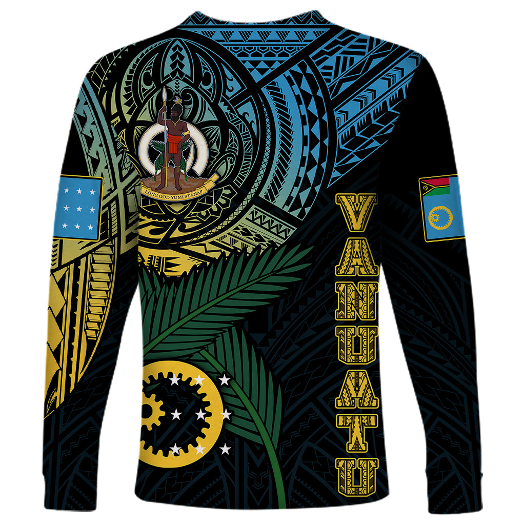 Personalised Vanuatu Long Sleeve Shirt Turtle Chest Tattoo Flag Color - Sanma LT7 - Polynesian Pride