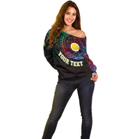 Personalised Vanuatu Off Shoulder Sweater Turtle Chest Tattoo Flag Color - Shefa LT7 - Polynesian Pride