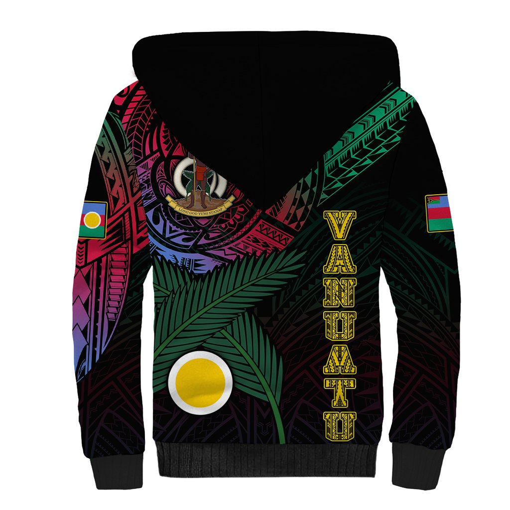 Personalised Vanuatu Sherpa Hoodie Turtle Chest Tattoo Flag Color - Shefa LT7 - Polynesian Pride