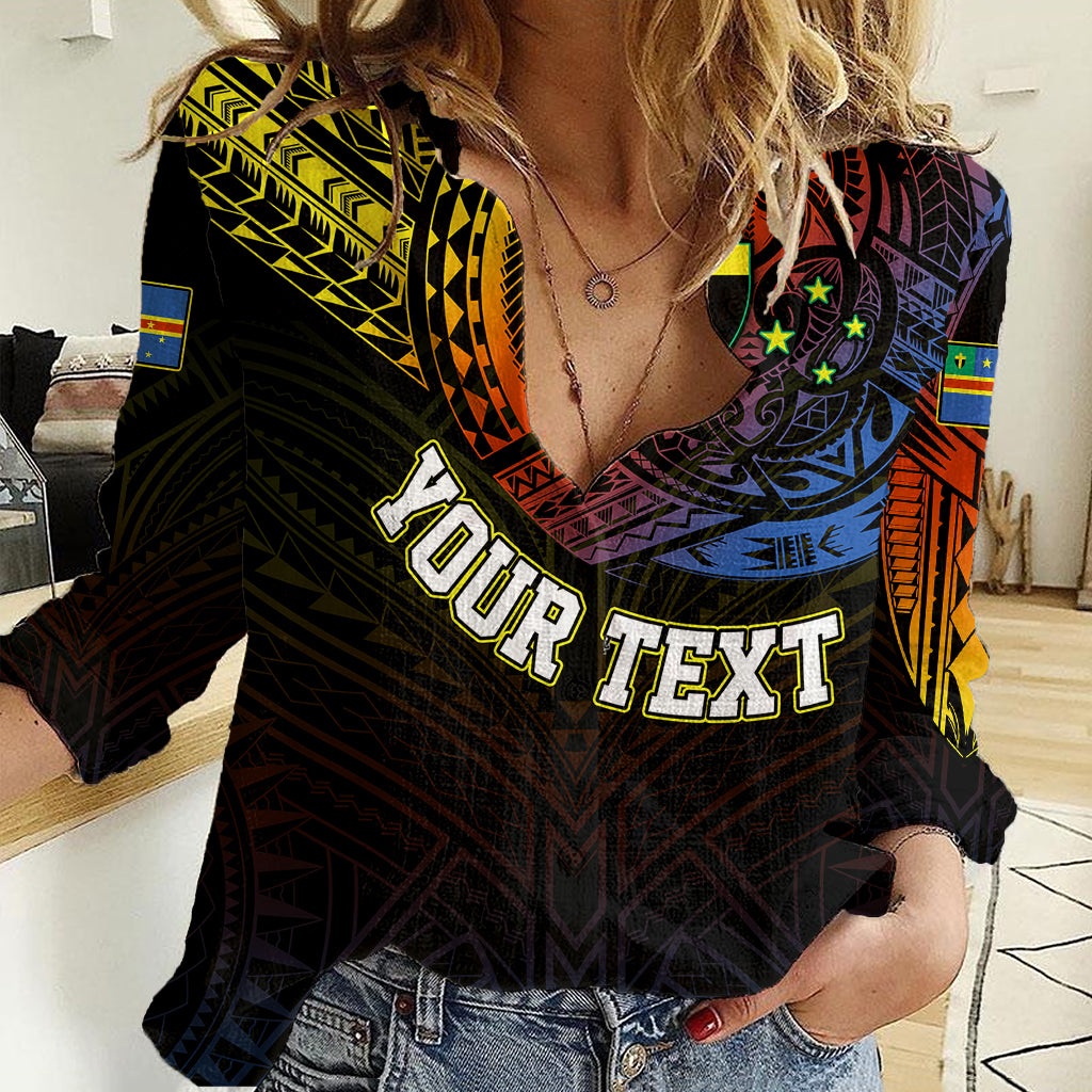 Personalised Vanuatu Women Casual Shirt Turtle Chest Tattoo Flag Color - Tafea LT7 Female Black - Polynesian Pride