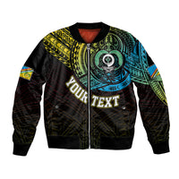Personalised Vanuatu Bomber Jacket Turtle Chest Tattoo Flag Color - Torba LT7 Unisex Black - Polynesian Pride