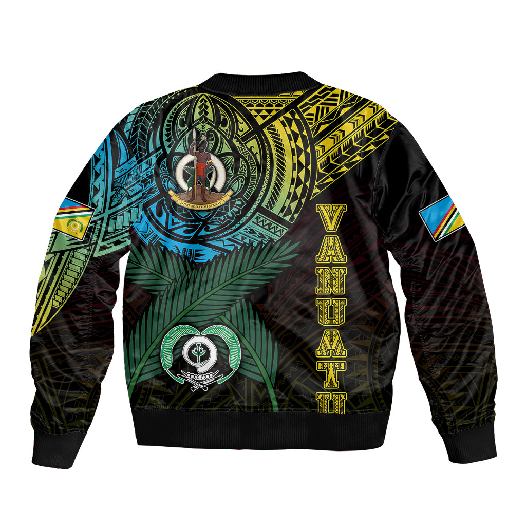 Personalised Vanuatu Bomber Jacket Turtle Chest Tattoo Flag Color - Torba LT7 - Polynesian Pride