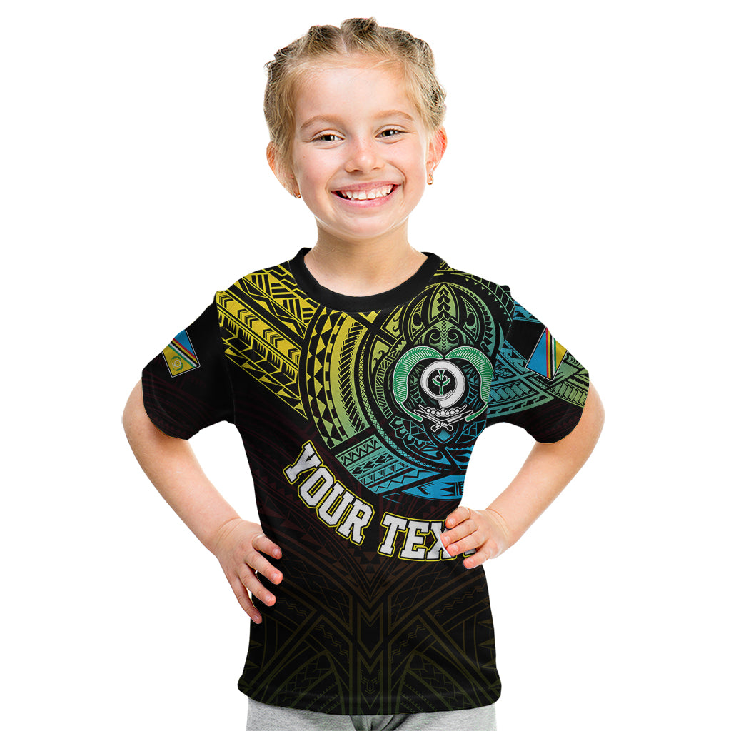 Personalised Vanuatu Kid T Shirt Turtle Chest Tattoo Flag Color - Torba LT7 Black - Polynesian Pride