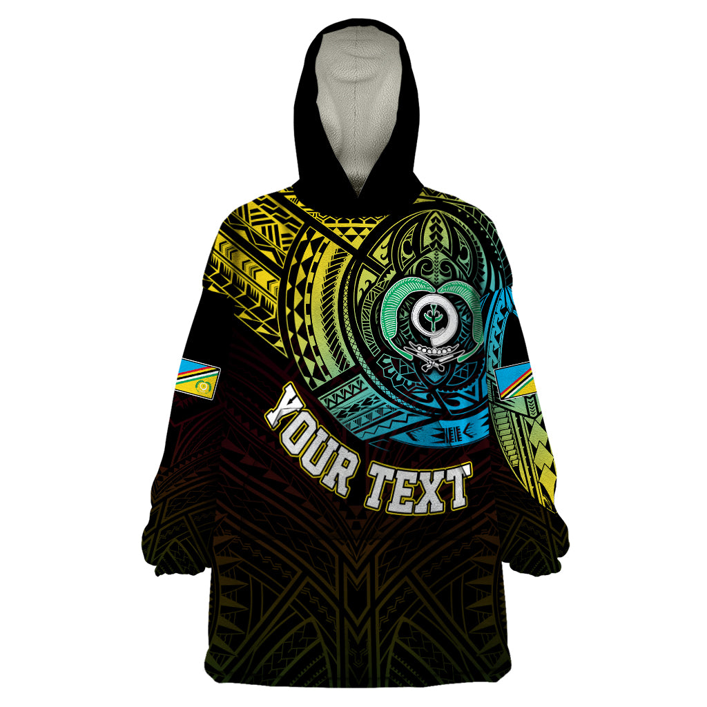 Personalised Vanuatu Wearable Blanket Hoodie Turtle Chest Tattoo Flag Color - Torba LT7 One Size Black - Polynesian Pride