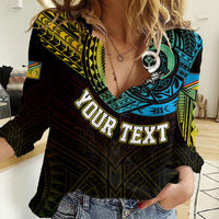 Personalised Vanuatu Women Casual Shirt Turtle Chest Tattoo Flag Color - Torba LT7 Female Black - Polynesian Pride