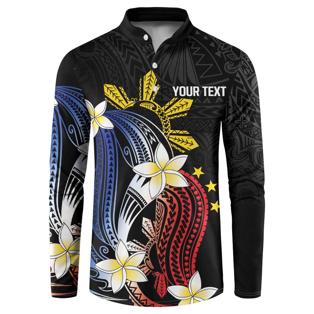 Personalized Philippines Tribal Button Sweatshirt Tropical Waves - Plumeria