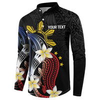 Personalized Philippines Tribal Button Sweatshirt Tropical Waves - Plumeria