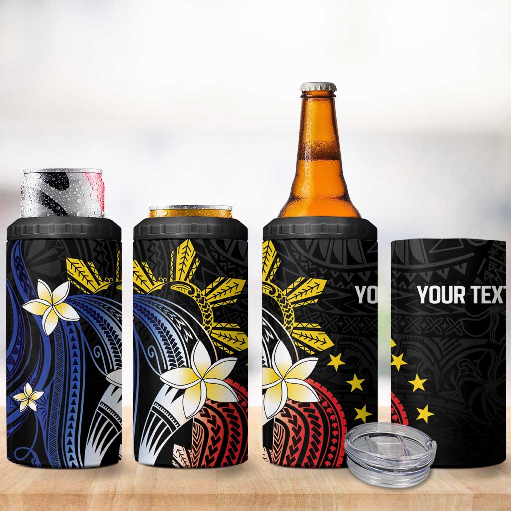 Personalized Philippines Tribal 4 in 1 Can Cooler Tumbler Tropical Waves - Plumeria