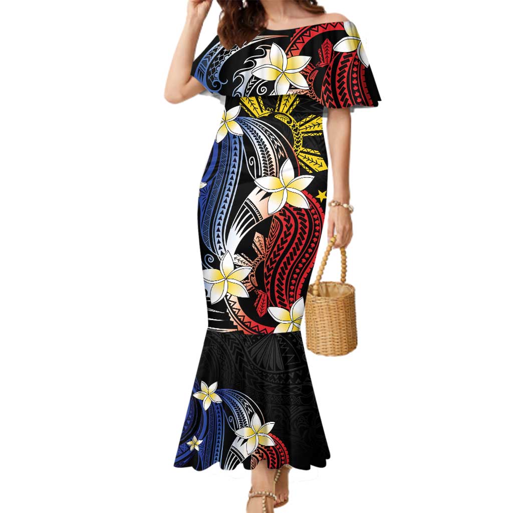 Personalized Philippines Tribal Family Matching Mermaid Dress and Hawaiian Shirt Tropical Waves - Plumeria