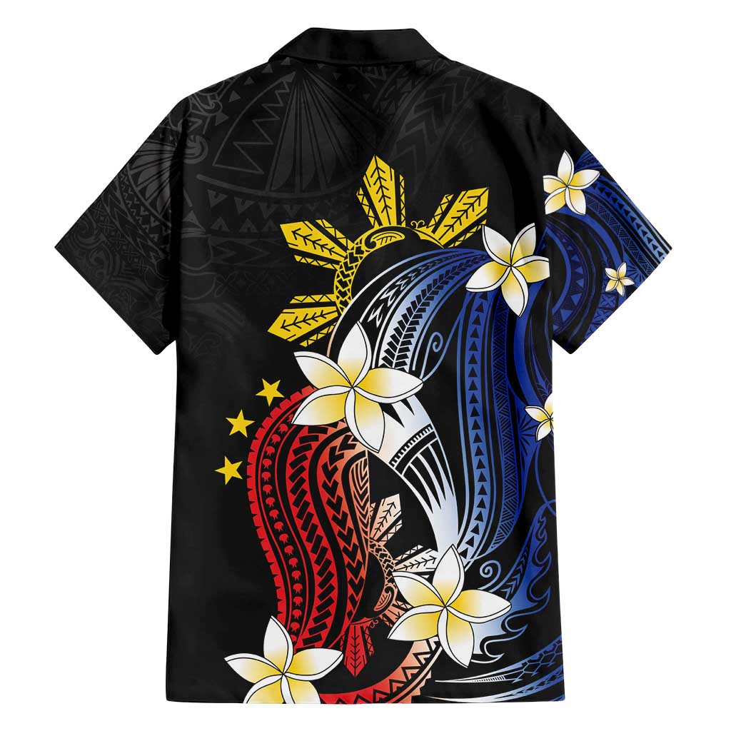 Personalized Philippines Tribal Family Matching Off Shoulder Short Dress and Hawaiian Shirt Tropical Waves - Plumeria