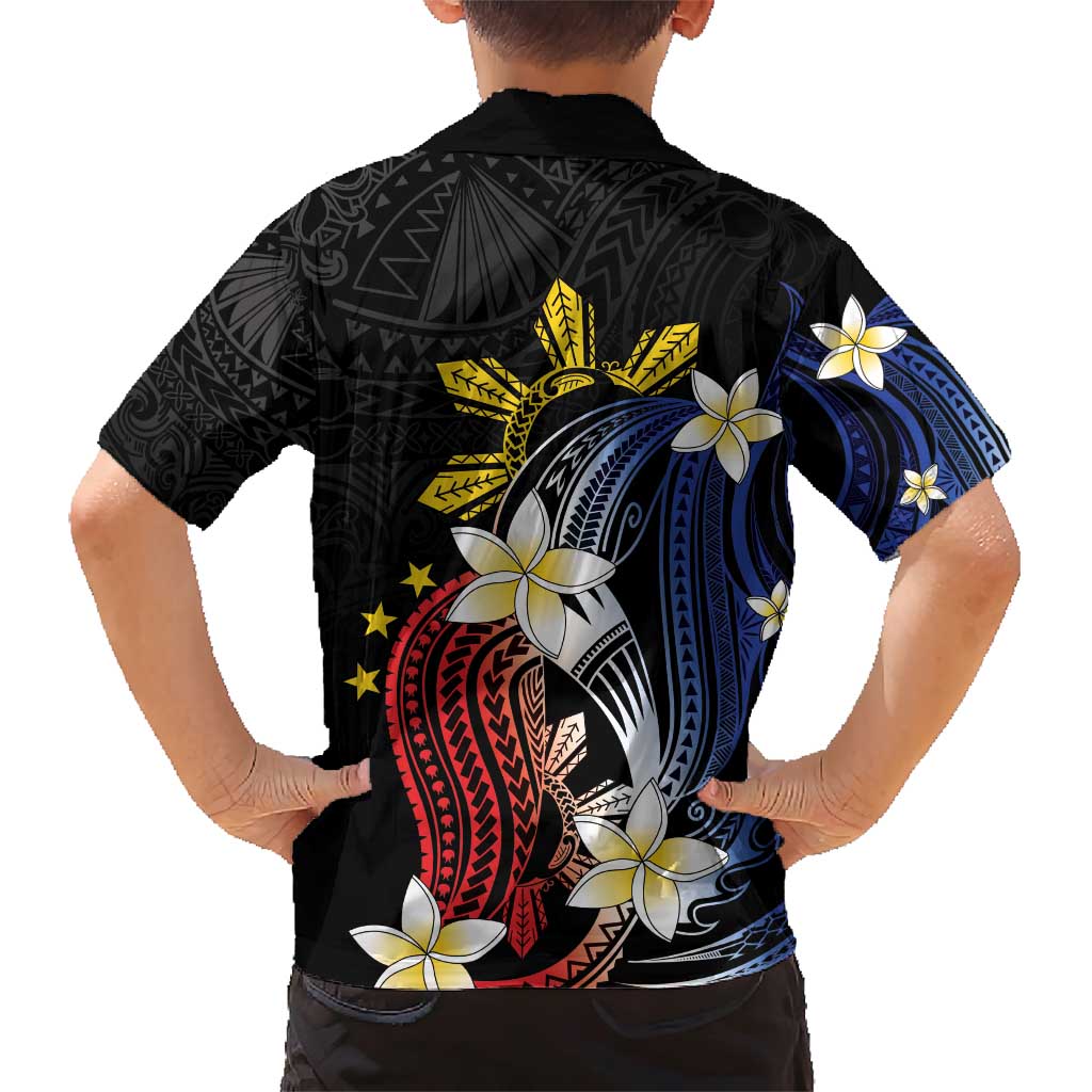 Personalized Philippines Tribal Family Matching Short Sleeve Bodycon Dress and Hawaiian Shirt Tropical Waves - Plumeria