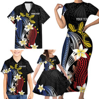 Personalized Philippines Tribal Family Matching Short Sleeve Bodycon Dress and Hawaiian Shirt Tropical Waves - Plumeria