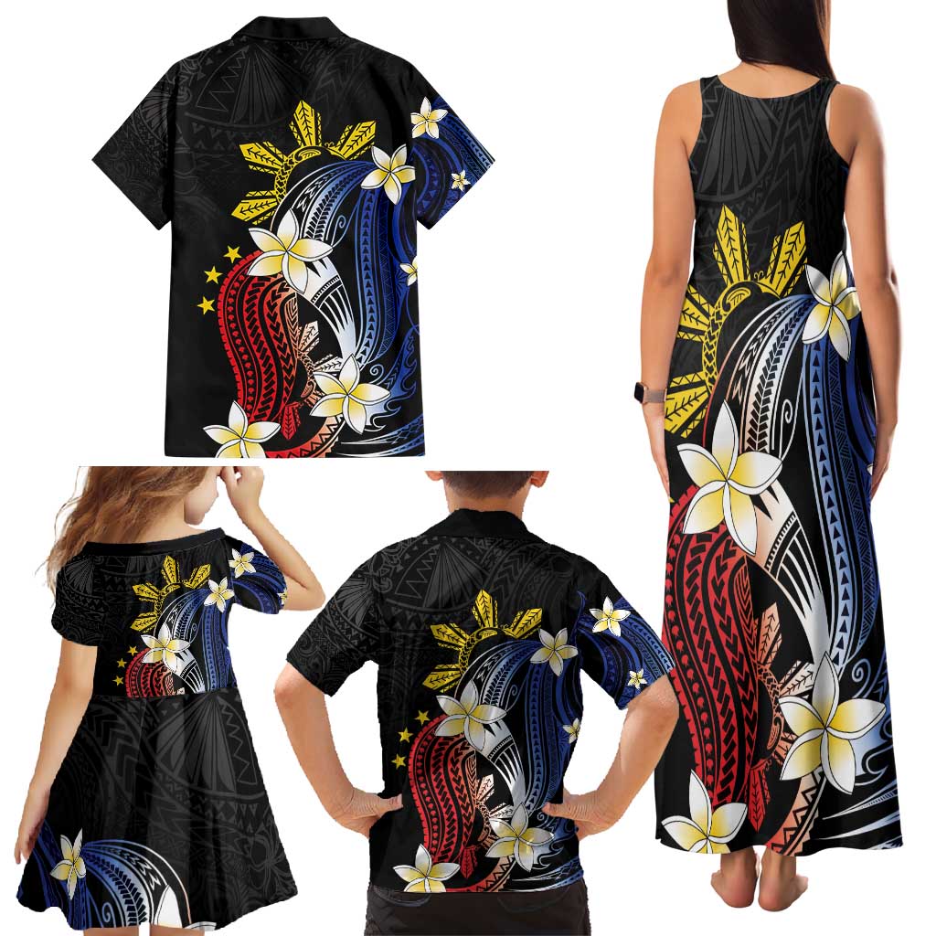 Personalized Philippines Tribal Family Matching Tank Maxi Dress and Hawaiian Shirt Tropical Waves - Plumeria