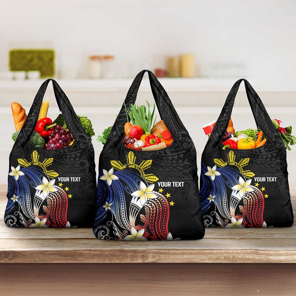 Personalized Philippines Tribal Grocery Bag Tropical Waves - Plumeria