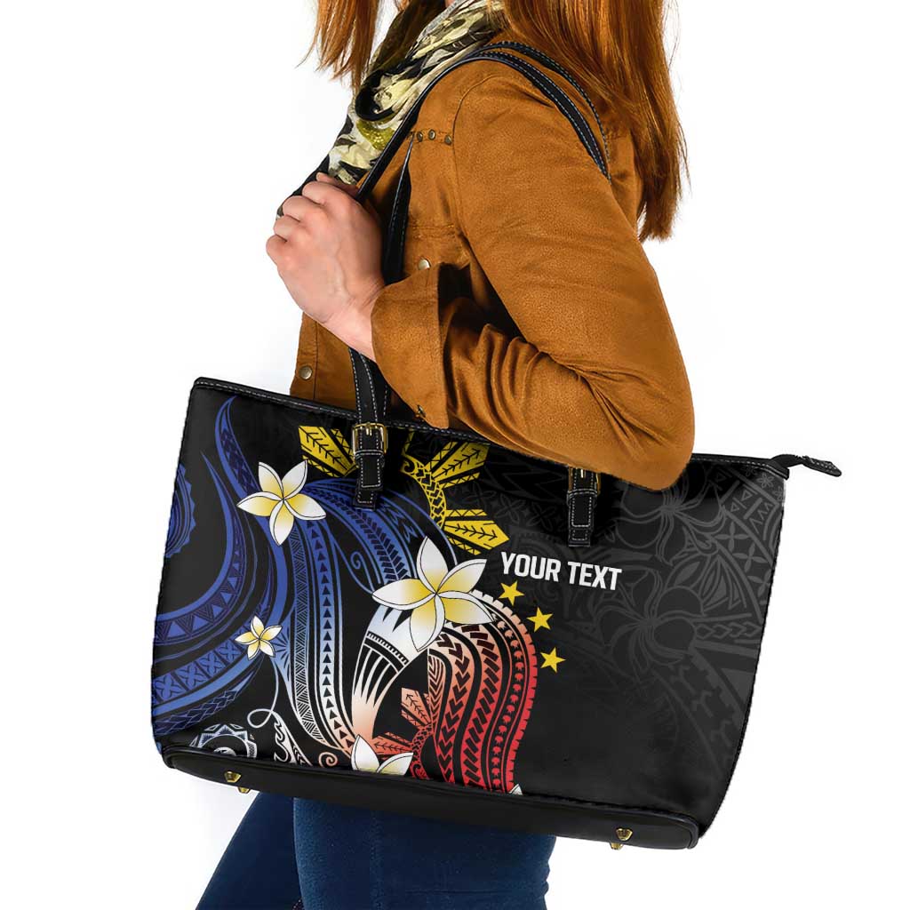 Personalized Philippines Tribal Leather Tote Bag Tropical Waves - Plumeria