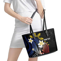 Personalized Philippines Tribal Leather Tote Bag Tropical Waves - Plumeria