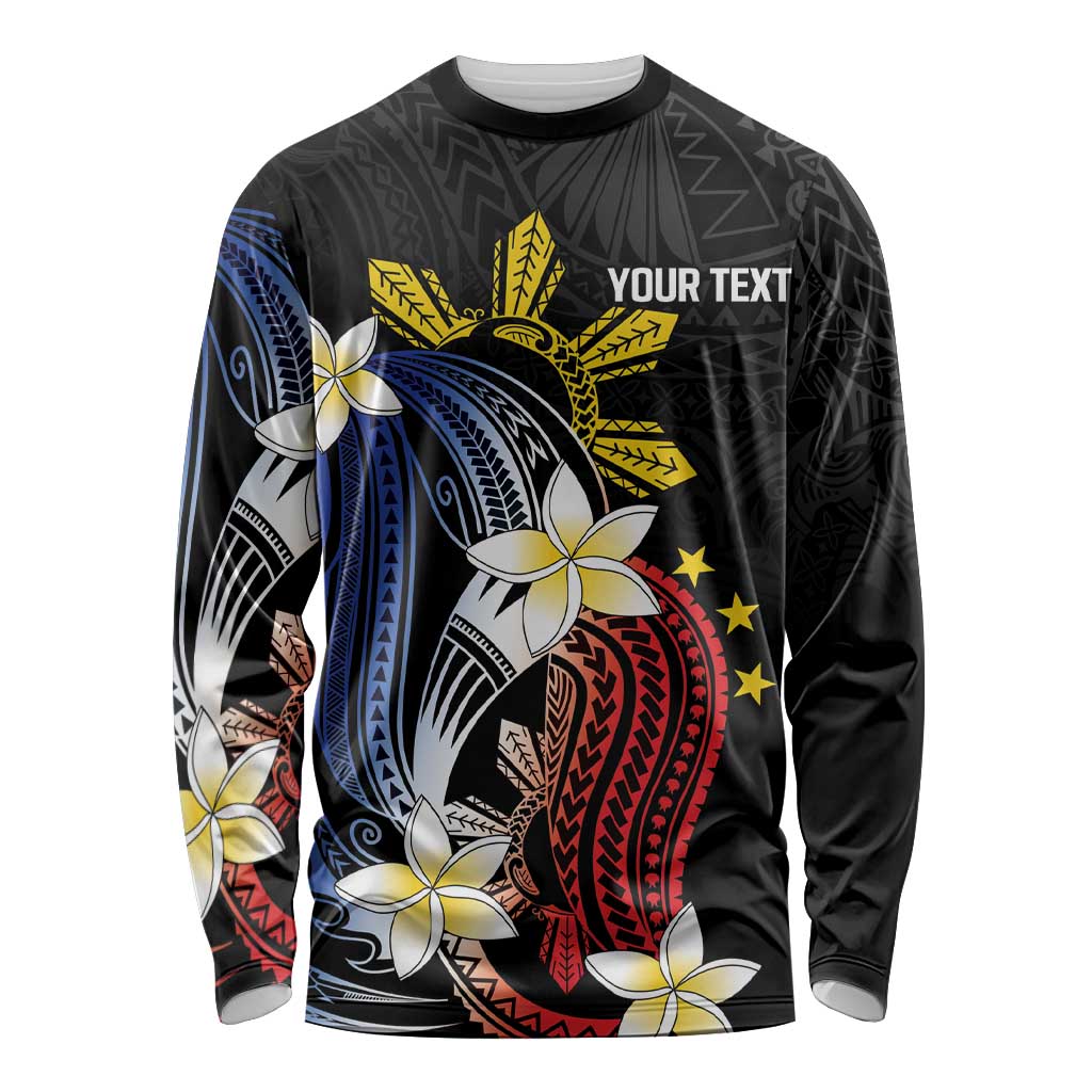 Personalized Philippines Tribal Long Sleeve Shirt Tropical Waves - Plumeria