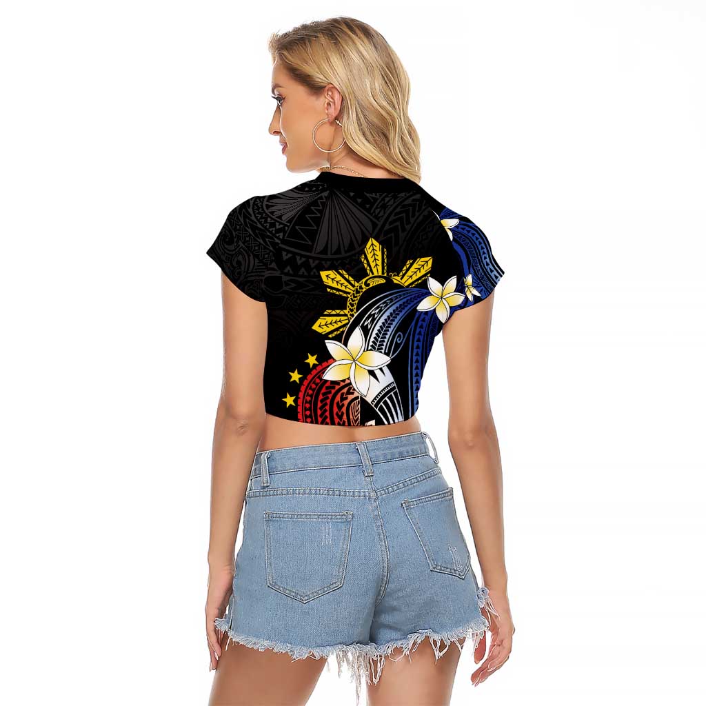 Personalized Philippines Tribal Raglan Cropped T Shirt Tropical Waves - Plumeria