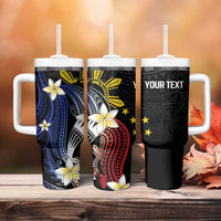 Personalized Philippines Tribal Tumbler With Handle Tropical Waves - Plumeria