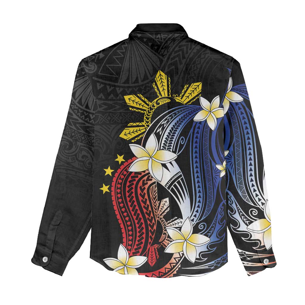 Personalized Philippines Tribal Women Casual Shirt Tropical Waves - Plumeria