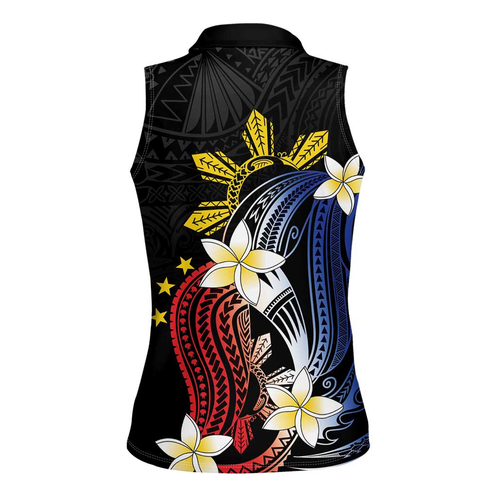 Personalized Philippines Tribal Women Sleeveless Polo Shirt Tropical Waves - Plumeria