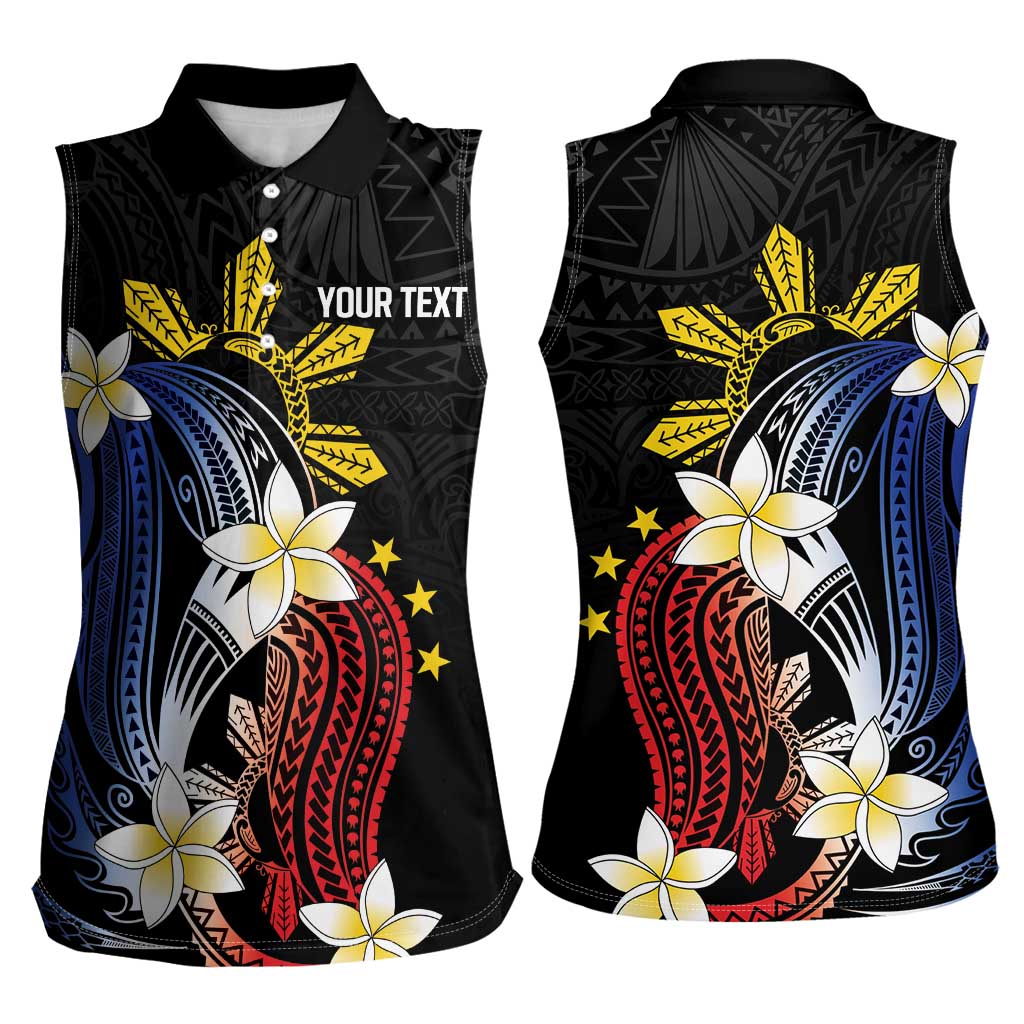 Personalized Philippines Tribal Women Sleeveless Polo Shirt Tropical Waves - Plumeria