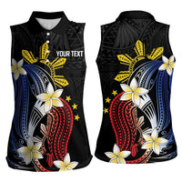 Personalized Philippines Tribal Women Sleeveless Polo Shirt Tropical Waves - Plumeria