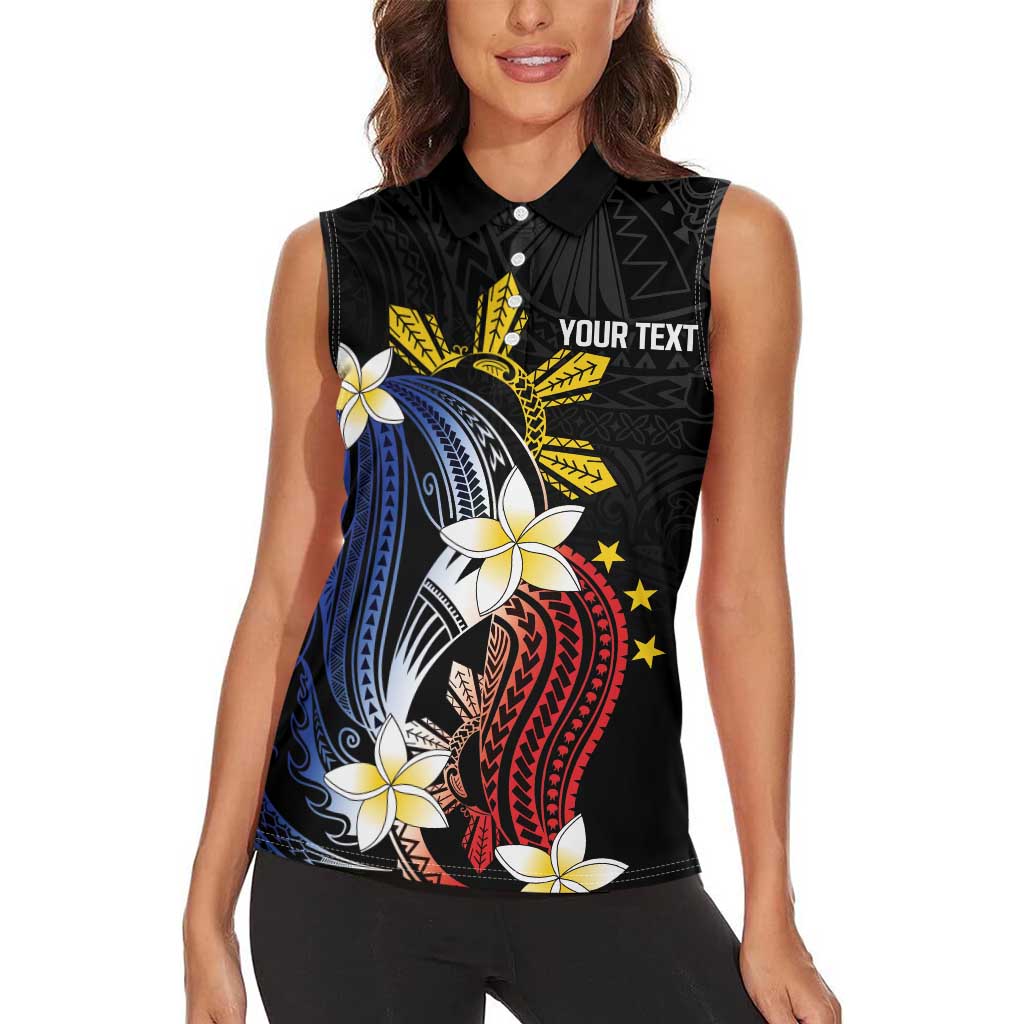 Personalized Philippines Tribal Women Sleeveless Polo Shirt Tropical Waves - Plumeria