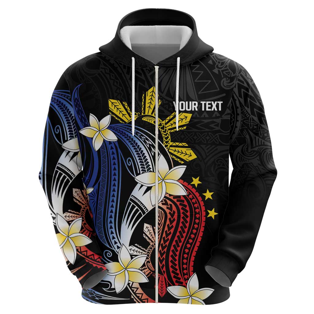 Personalized Philippines Tribal Zip Hoodie Tropical Waves - Plumeria