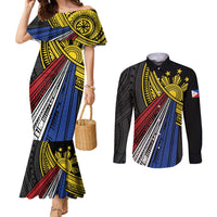 Philippines Sun Couples Matching Mermaid Dress and Long Sleeve Button Shirt Pasifika Tribal Style