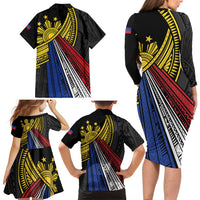 Philippines Sun Family Matching Long Sleeve Bodycon Dress and Hawaiian Shirt Pasifika Tribal Style