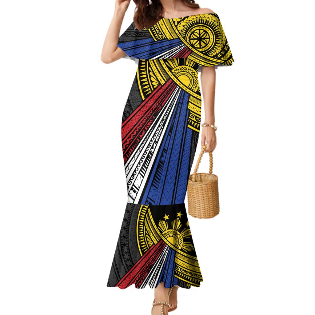 Philippines Sun Family Matching Mermaid Dress and Hawaiian Shirt Pasifika Tribal Style