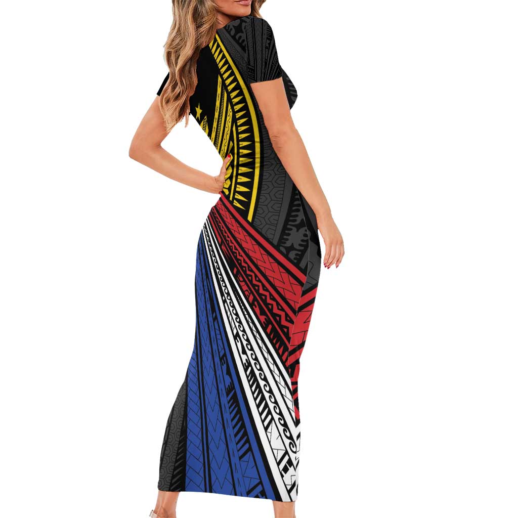 Philippines Sun Family Matching Short Sleeve Bodycon Dress and Hawaiian Shirt Pasifika Tribal Style