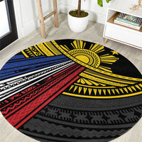 Philippines Sun Round Carpet Pasifika Tribal Style LT7 Black - Polynesian Pride