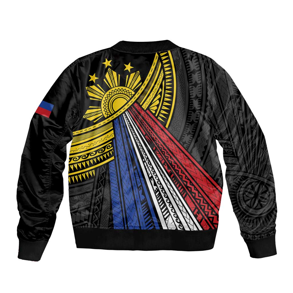 Philippines Sun Sleeve Zip Bomber Jacket Pasifika Tribal Style